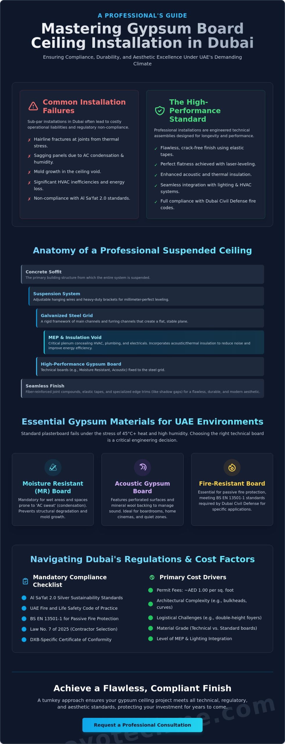 Gypsum Board Ceiling Installation in Dubai: The 2026 Professional Guide